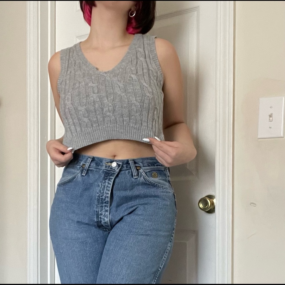 sleeveless gray sweater vest (cropped)